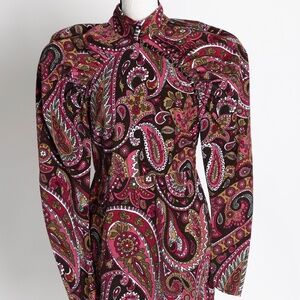 Paisley Velvet Puff Sleeve Mini Dress